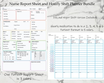 Nurse Report Sheet, Nursing Shift Planner, Nurse Brain Handoff Printable, Hourly To Do Organizer, Med Surg Day and Night Shift