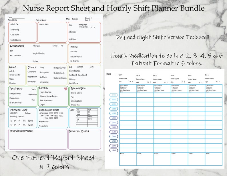 Nurse Report Sheet, Nursing Shift Planner, Nurse Brain Handoff ...