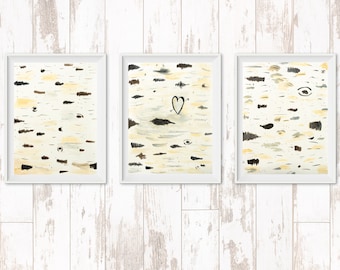 Set di stampe ad acquerello di corteccia di betulla, decorazioni per cameretta dei bambini in stile bosco (download digitale)