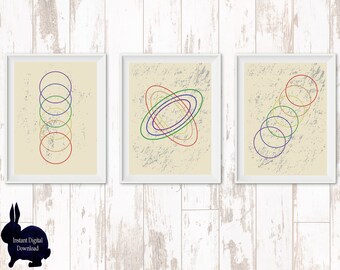 Stampe retrò, arte da parete in 3 pezzi, stampe geometriche arcobaleno, set da parete per gallerie