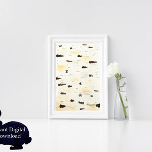 Watercolor Birch Bark, Neutral Nursery, Nature Painting, Boho Wall Art,  Home Décor, Printable Art, Instant Digital Download