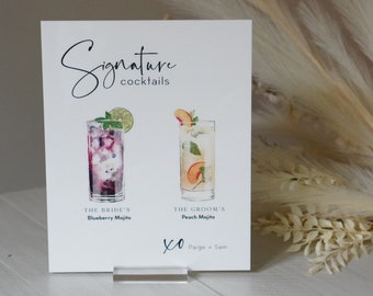 Signature Cocktail Sign | Illustrated Signature Drinks Sign | Bride Groom His Hers Drinks | Bar Menu Sign | Open Bar Sign | Drinks on Us