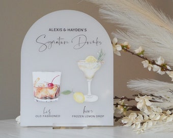 Signature Cocktail Sign | Illustrated Signature Drinks Sign | Bride Groom His Hers Drinks | Bar Menu Sign | Open Bar Sign | Drinks on Us