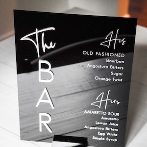 Acrylic Wedding Bar Sign | Signature Drink 8x10 Black Bar Menu | Open Bar Sign | Modern Wedding Sign | Event Stationery | His Hers Drinks