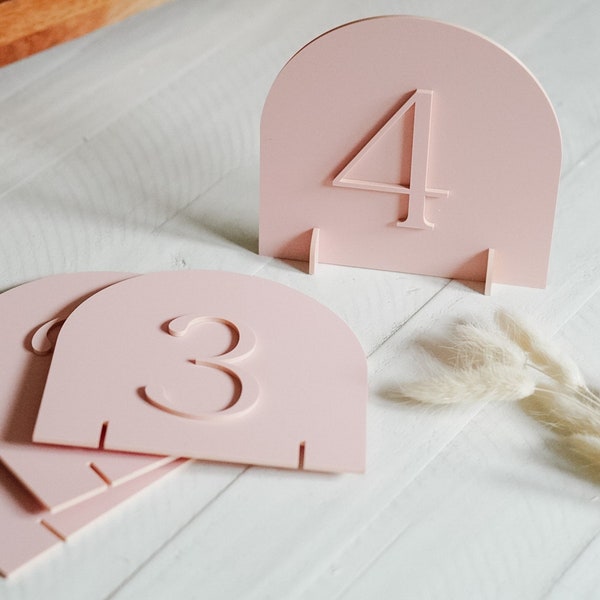 Pastel Acrylic Wedding Table Numbers | Event Table Setting | Modern Wedding Sign | Arched Gold Table Decor | Monochromatic Wedding Decor