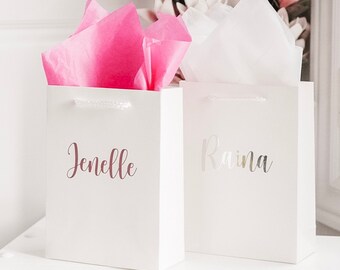 Medium Gift Bag Custom Gift Bags Calligraphy Gift Bag Bridesmaid Gift Bag Handlettered Gift Bag Grey Gift Bag Wedding Party Gift