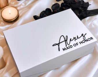 Luxus personalisierte Geschenkbox | Magnetische Brautjungfer Geschenkbox Mattschwarz | Hochzeitstag Andenken | Brautjungfer Vorschlag Box | Sei meine Brautjungfer