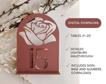Digital Download 5x7" Rosette Wedding Table Numbers | Acrylic Wedding Table Numbers Laser Cutting File | Event Table Numbers