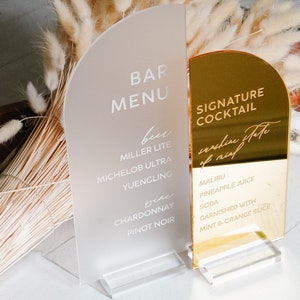 Acrylic Split Arch Wedding Bar Sign / Signature Drink 8x10 Frosted Bar Menu / Open Bar Sign / Modern Wedding Sign / His Hers Drinks