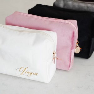Personalized Velvet Makeup Bag | Slouchy Toiletry Bag | Bridesmaid Bag | bridesmaid Proposal | Cosmetic Bag Pouch | Be My Bridesmaid