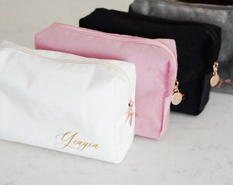 Personalized Velvet Makeup Bag | Slouchy Toiletry Bag | Bridesmaid Bag | bridesmaid Proposal | Cosmetic Bag Pouch | Be My Bridesmaid