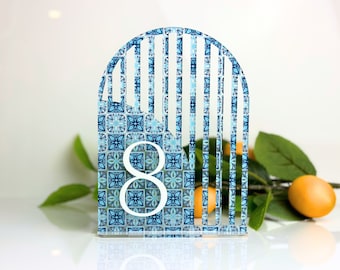 Mediterranean Style Acrylic Wedding Table Numbers | Event Table Setting | Modern Wedding Sign | Wedding Table Decoration | Amalfi Inspired