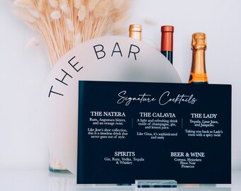 Signature Cocktail Bar Menu Sign | Frosted Acrylic Bar Sign | His & Hers Drink Wedding Sign | Wedding Drinks Sign | Bride Groom Signature