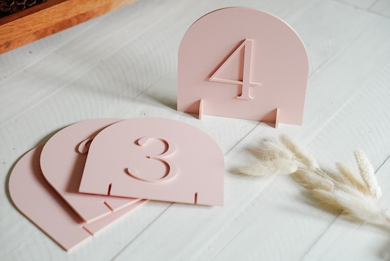 Pastel Acrylic Wedding Table Numbers | Event Table Setting | Modern Wedding Sign | Arched Gold Table Decor | Monochromatic Wedding Decor