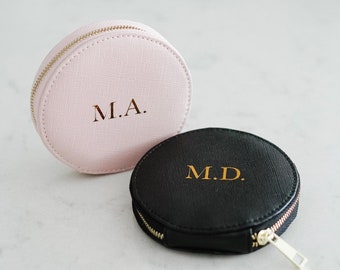 Personalized Coin Purse | Vegan Saffiano Leather Pouch | Round Pouch | Bridesmaid Proposal | Gift for Her | Monogram Foil Bridesmaid Clutch