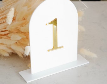 Acrylic Wedding Table Numbers | 5x7 Mirrored Acrylic Table Numbers | Event Table Setting | Modern Wedding Sign | Arched Gold Table Decor