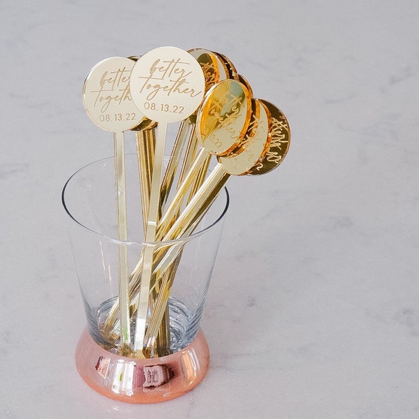 Set of 10 Personalized Acrylic Stir Sticks | Custom Cocktail Stirrers | Acrylic Swizzle Sticks | Wedding Bar Menu Sign Stir Stick
