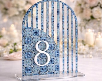 Mediterranean Style Acrylic Wedding Table Numbers | Event Table Setting | Modern Wedding Sign | Wedding Table Decoration | Amalfi Inspired