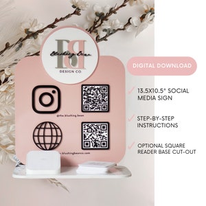 Digital Download QR Sign Modern Social Media Sign | 10.5x13.5 Acrylic Brand Sign Laser Cutting File | Instagram Social Media Company Sign
