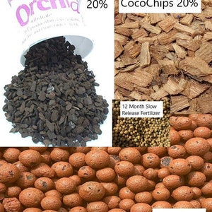 Superior Orchid Potting Mix: All-in-One Blend for Seedlings to Mature Orchids with Leca, Bark, Coco Chips & 12-Month Slow-Release Fertilizer