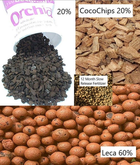 Superior Orchid Potting Mix: All-in-One Blend for Seedlings to Mature Orchids with Leca, Bark, Coco Chips & 12-Month Slow-Release Fertilizer