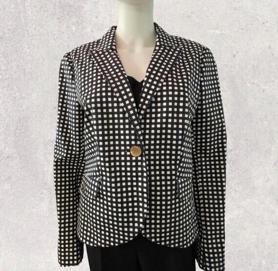 Pre owned Womens Tory Burch Dark Navy Lydia Gingham Cotton Blazer
