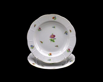 Herend Porcelain Floral Large Rim Soup Bowls - Set of 2