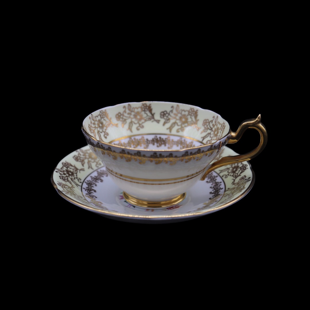 Stanley Bone China Gold Trimmed Floral Teacup and Saucer Numbered and