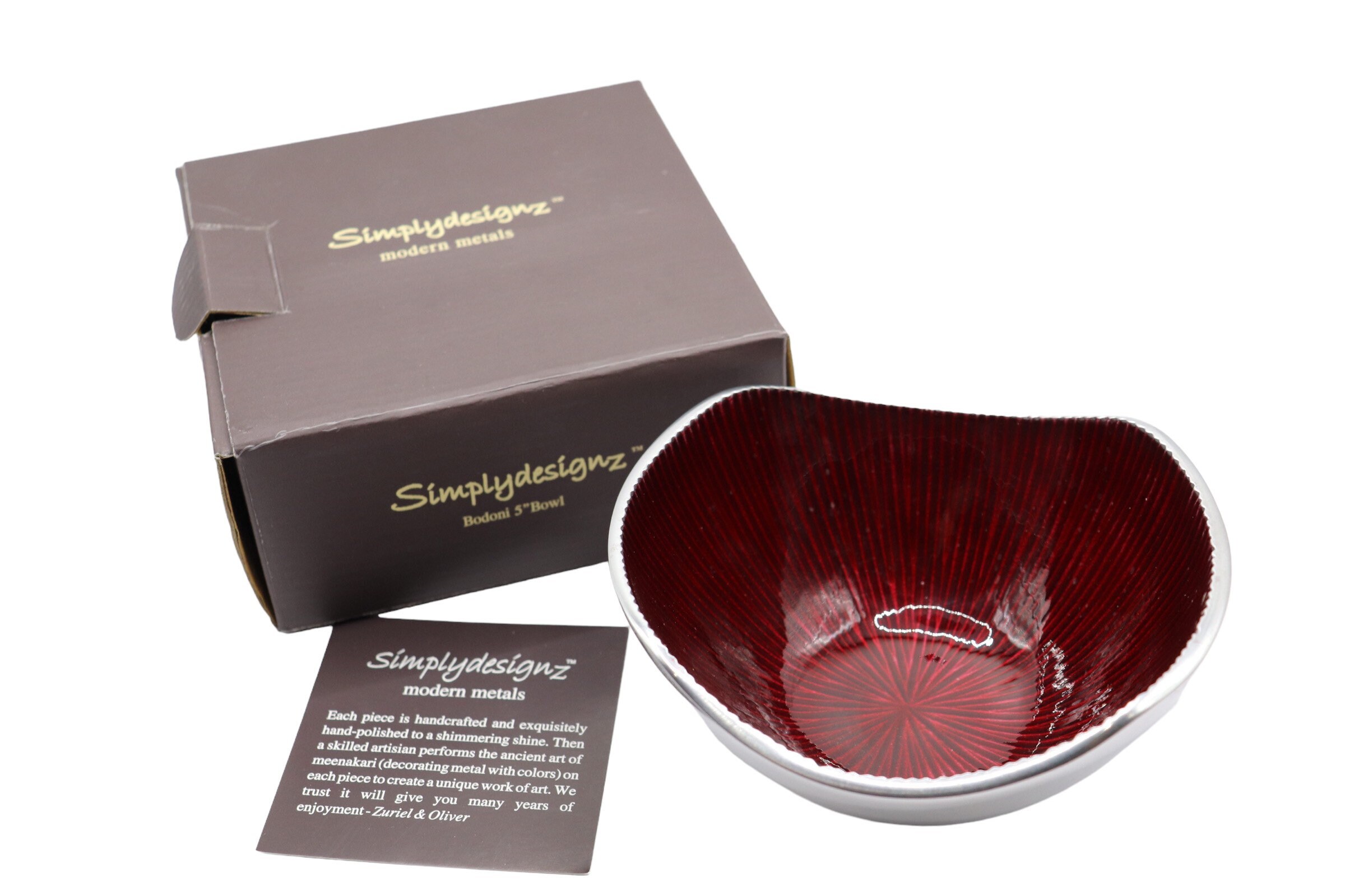 Simplydesignz Modern Metals bodoni Burgundy Nut Bowl With Original Box