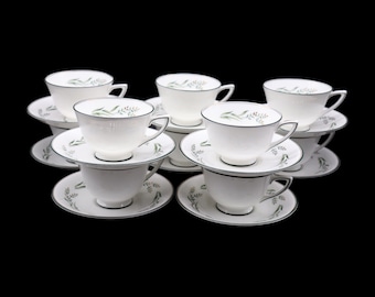 Royal Doulton "Spring Zephyr" Footed Cup and Saucer - Set of 10