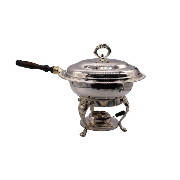 International Silver Co. “Lauren” Silverplate Chafing Dish, Burner, Stand & Pyrex Glass Insert w/ Original Box