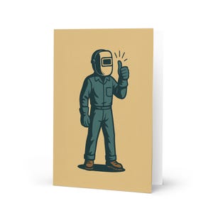 Cartão de Soldagem | Cartão de Formatura em Soldagem - Ilustração em Estilo Retro de Soldador na Capa com Espaço em Branco no Interior | W7