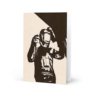 Tarjeta de soldadura / Tarjeta de graduación de soldadura - Ilustración de soldador en estilo xilografía en portada con interior en blanco / W2