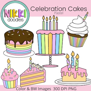 Party Cakes-Pastell Töne- Geburtstagskuchen Cupcake Digitale Clipart Bilder