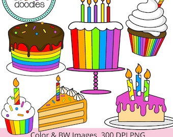 Celebration Cakes-Rainbow Tones- Birthday Cake Cupcake Digital Clipart Images