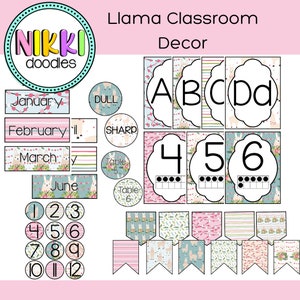 Llama Themed Printable Classroom Decor Set Victorian, Floral, Supply, Pastel, Vintage, Educational