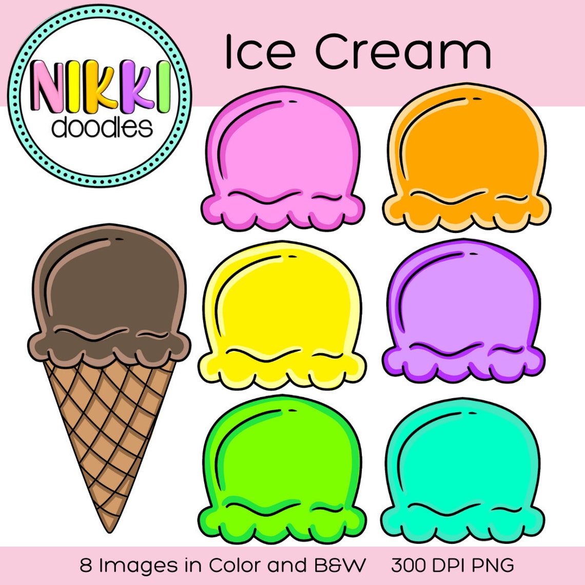 Ice Cream Clip Art, Cone, Scoops, Dessert, Ice Cream Party Clipart Etsy