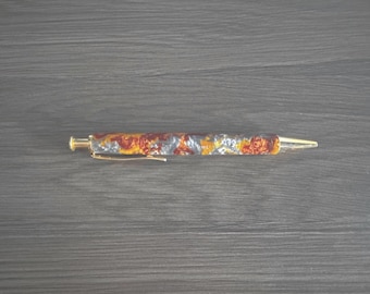 Handmade Resin Ballpoint Pen - Gold and Silver Swirl