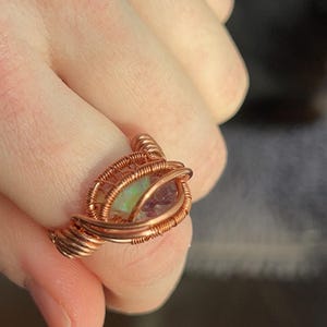 Amethyst Crystal and Ethiopian Opal Copper Wire Wrapped Ring