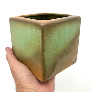 Vintage Frankoma Pottery #68, 4 Inch Cube Planter in Prairie Green MCM Oklahoma USA