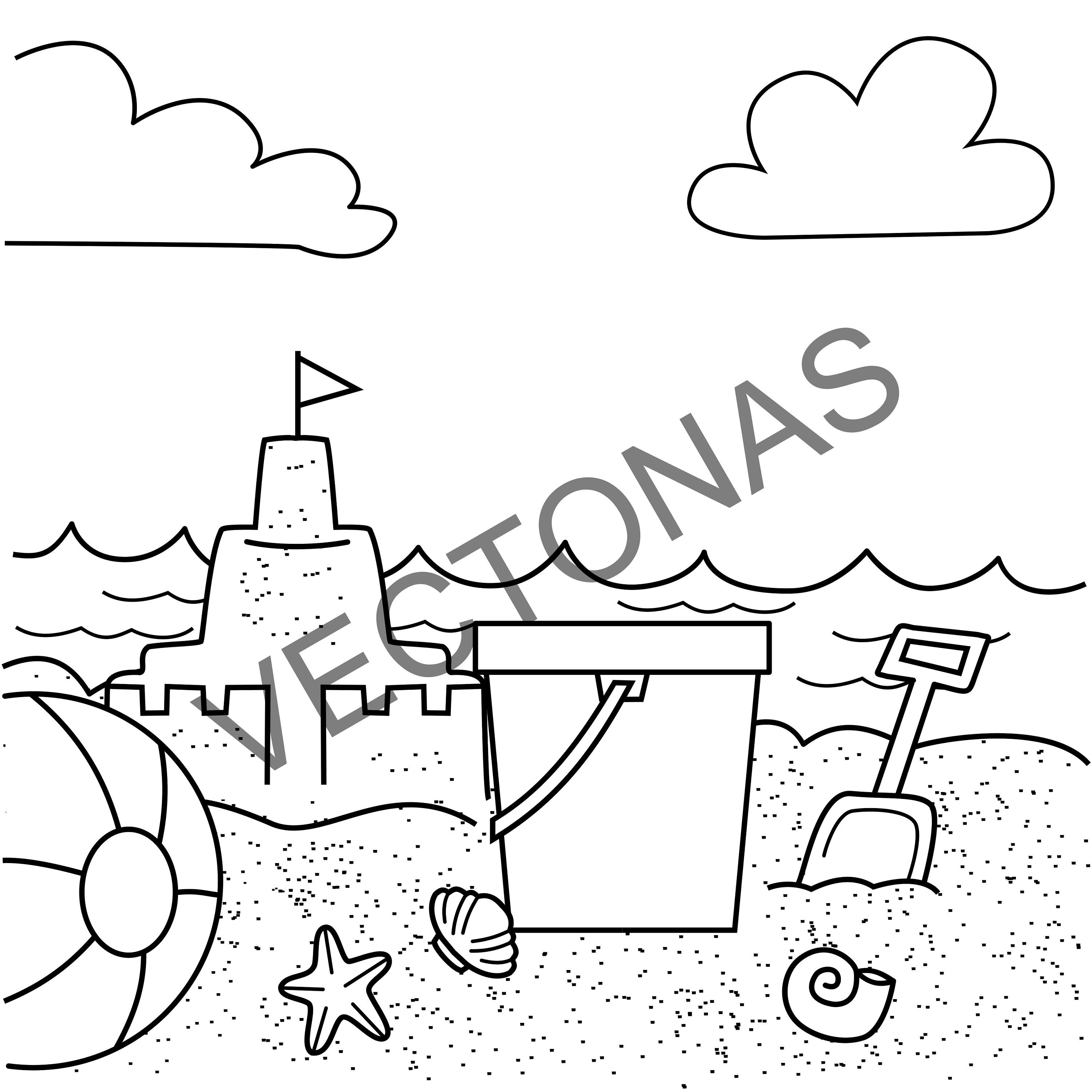 Printable Child Coloring Page beach. Instant Download black | Etsy