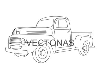 Old Trucks Coloring Etsy