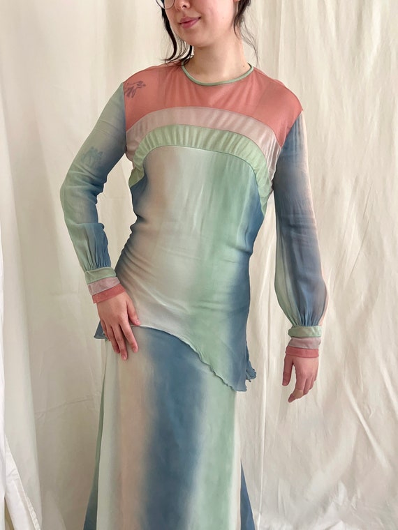 70's Pastel Rainbow Tiered Dress