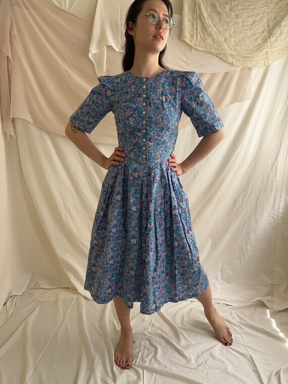 60’s Blueberry & Purple Floral Handmade Dress - image 2