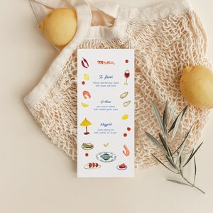 OLIVIA: Handgezeichnete anpassbare, bedruckbare, sofortige Download DIY 4 "x 9" Menü-Design-Vorlage