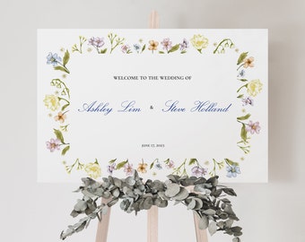 WILDFLOWER (FRAME) : Hand Drawn Customizable, Printable, Instant Download DIY Floral 36" x 24" Horizontal Sign Design Template