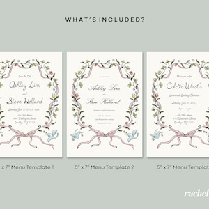 COLETTE : Hand Drawn Customizable, Printable, Instant Download DIY Floral Ribbon 5x7 Invitation Design Template image 4