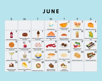 National Calendar June 2022 Foodie Calendar | Etsy