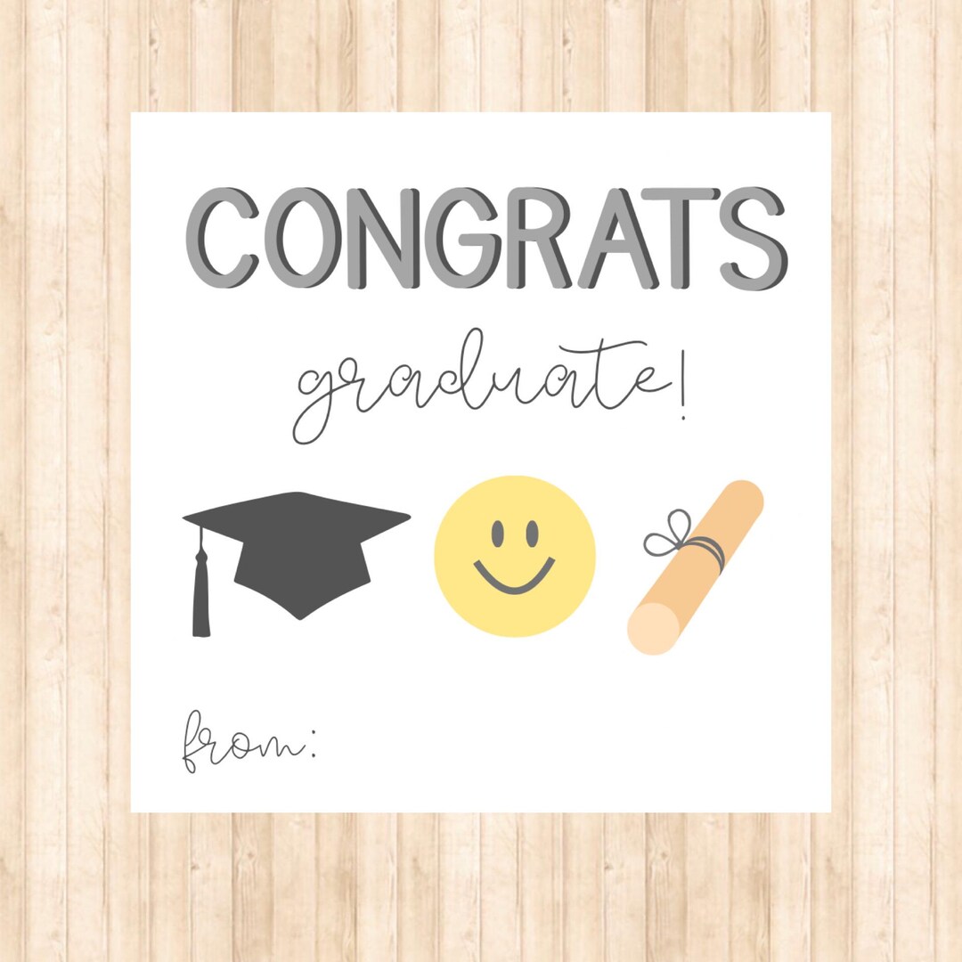 Congrats Graduate Gift Tag: Happy Face Graduation Cap (digital Download ...