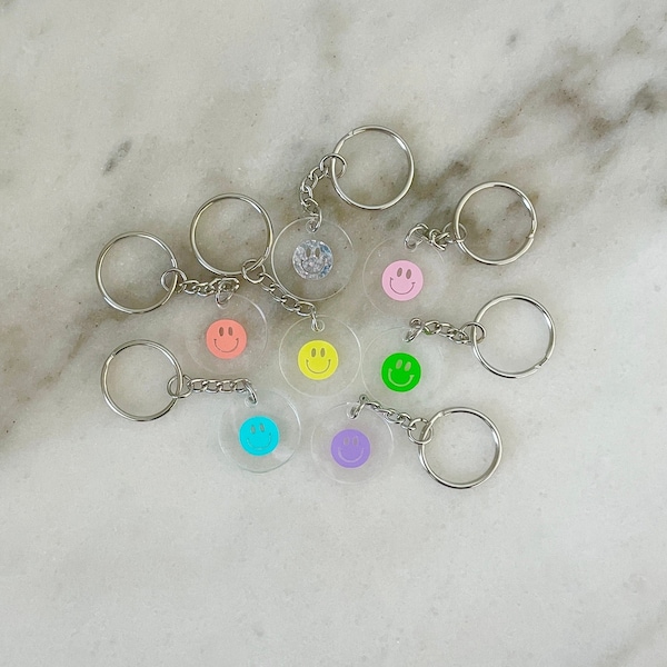 Smiley Face Mini Keychain | Party Favors | 90s Keychain | Happy Face Keychain | Colorful Smiley | Class Favors | Smiley Charm | BFF charm